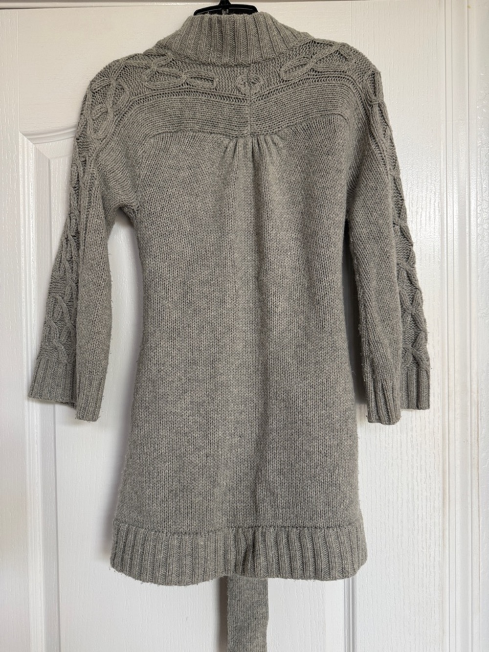 Beth Bowley Light Gray Cable-Knit Belted Cardigan - Picture 8 of 12